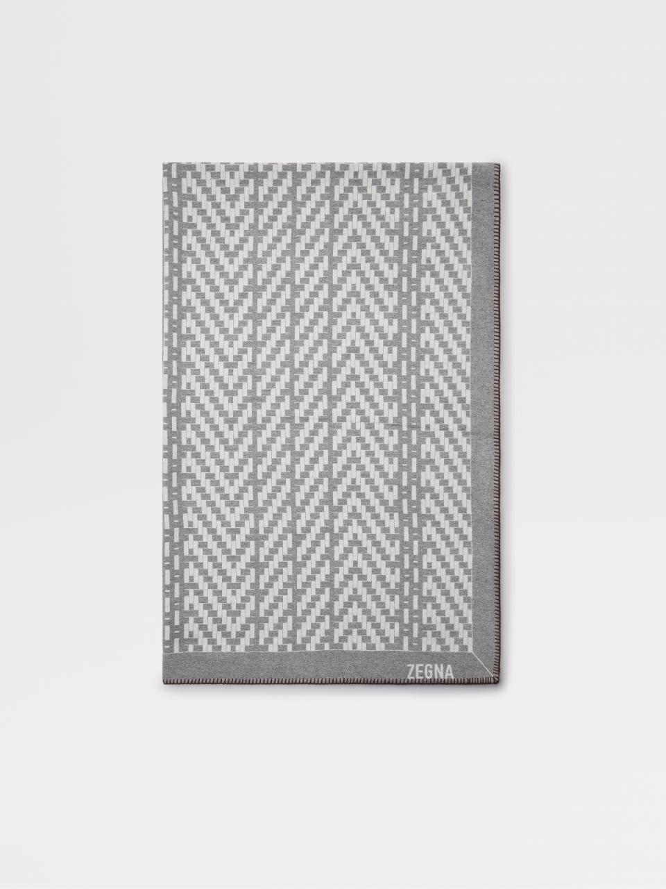 Light Grey Silk Blanket with Geometric Pattern